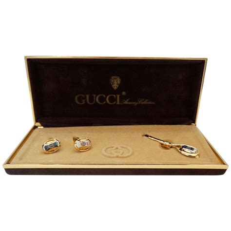 gucci cufflinks and tie clip set